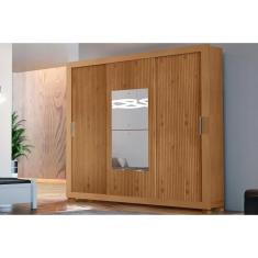 Guarda Roupa Casal 3 Portas de Correr (1 c/ Espelho) e 4 Gavetas c/ Pés Veneza Premium Naturalle/Ripado 3D - Rufato