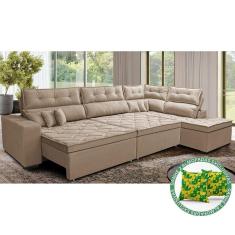 Sofá De Canto Retrátil E Reclinável Direito 3,00x2,36m Molas Cama Inbox Espanha Velusoft Bege