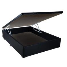 Cama Box Baú Casal  44x138x188 cm  Couro Preto - Rosana Colchões