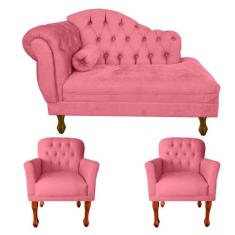 Kit Divã Recamier Sofá 120cm + 2 Poltronas P/ Sala De Espera - Suede -