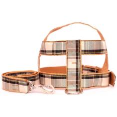 Kit Guia peitoral 40mm  xadrez marrom tam 8  56 cm a 74 cm 