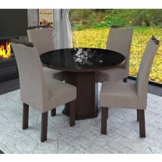 Conjunto Mesa Redonda Com 4 Cadeiras New Ametista Talismã Tabaco/Preto