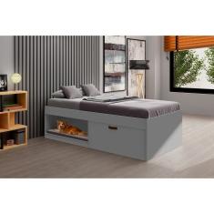 Cama Box Solteiro Com Sapateira 88cm Laura Yescasa Cinza