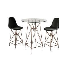Jogo Mesa Bistrô Eames Vidro 60Cm 2 Banquetas Preta Base Ferro Cobre - Cor: Branco