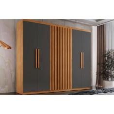 Guarda Roupa Casal 6 Portas E 2 Gavetas Cairo Naturale-grafite Rufato