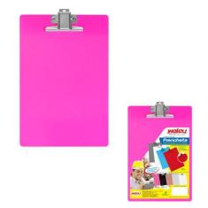 Prancheta Plástica Oficio Waleu Rosa Com Prendedor Metal, Rosa