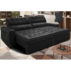 Sofá de Couro Legítimo Retrátil e Reclinável 2,35m Cama Inbox Vitalysoftgeld40 Preto