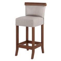 Banqueta Média em Madeira Diamantina Estofada Linho Bege M58 RMI - Rio