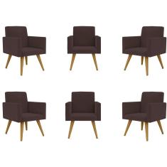 Kit 6 Poltronas Cadeiras Nina Escritório Recepção Suede Marrom Balaqui Decor