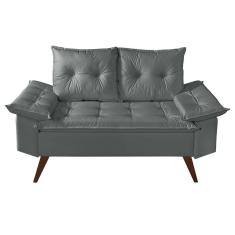 Sofa Retro Bariloche 2 Lugares Revestimento Courino Pes em Madeira