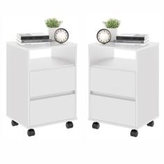 Conjunto Mesa de Cabeceira com Rodízios Nadi Branco