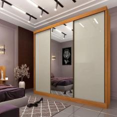 Guarda Roupa com Espelho 3 Portas 240cm Somalia Expresso Cinamomo/Off White