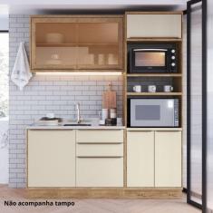 Cozinha Compacta com Vidro Reflecta 3 Peças 6 Portas Viena Freijó / Cinza Argila
