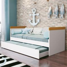 Bicama Solteiro para Quarto Infantil Nuth Branco Fosco/Savana