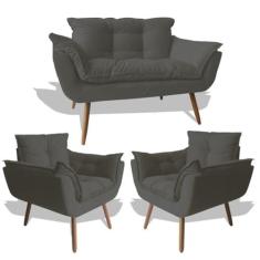 Conjunto De Poltronas 2 Opalas E 1 Namoradeira Cinza - King Decor