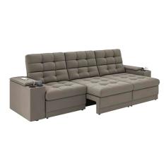 Sofá Confort Premium 2,30m Assento Retrátil/Reclinável porta copos e USB Suede Capuccino - XFlex Sofas