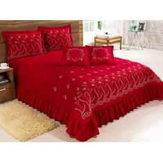 Kit Cobre Leito Queen Desejos 7 Pç Bordado Colcha - Vermelho - Bordado