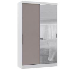 Guarda Roupa Modulado 134,50cm 2 Portas De Correr Com Espelho Alpes Branco Pf Com Cinammon Pf