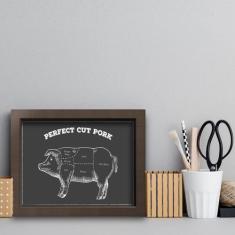 Quadro Cozinha Churrasco Cortes Porco 22x32cm Moldura Marrom - Quartin