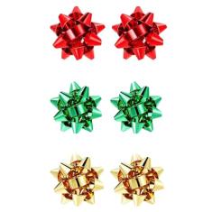 Brincos de laço de Natal para mulheres, brincos de presente de Natal vermelhos e verdes, brincos festivos, enfeites de Natal, Large, Liga de aço, Sem pedra preciosa