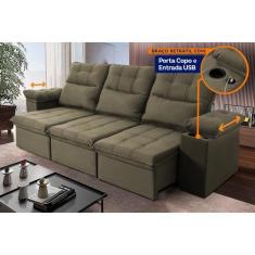 Sofá Retrátil Reclinável Verona USB + Porta Copo 2,30m Suede Velut Tab