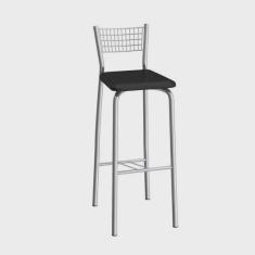 Banqueta Alta com Encosto Florença Compoarte Cromado/Preto