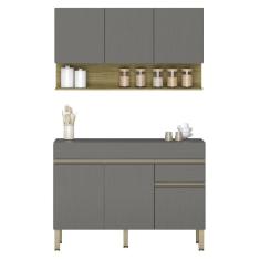 Armário de Cozinha e Balcão com Tampo 150cm Lina Z06 Gris/Freijó - Mpozenato