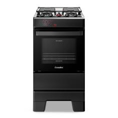 Fogão a Gás Mesa Inox Tampa de Vidro Forno 50L Limpa Fácil e Acendimento Automático Esmaltec IDEAL Top T4IAP Cor Preto 4 bocas Bivolt