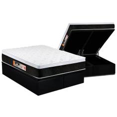 Cama Box Baú King: Colchão Espuma Castor D45 Black e White Air Euro Pillow + Base CRC Suede Black(193x203)