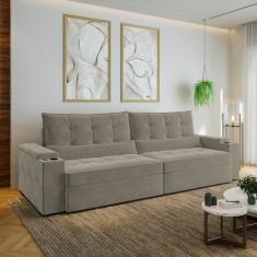 Sofá Retrátil Reclinável 4 Lugares 300cm Porta Copos e USB Embaúba Ext