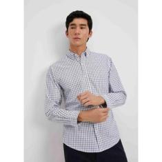 Camisa Básica Masculina Manga Longa Slim Xadrez - Preto XG-Masculino