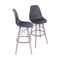 Kit 02 Banquetas Boxbit Colmeia Preta Base Madeira