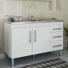 Balcão para Cozinha 2 Portas 3 Gavetas Nairobi Espresso Móveis Branco