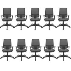 Kit 10 Cadeiras de Escritório Presidente Brizza Plaxmetal Preto