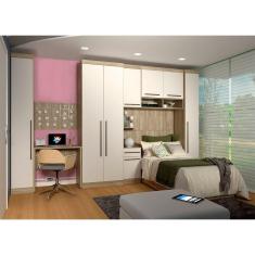 Guarda Roupa Solteiro 7 Portas com Escrivaninha Avelã Rústico com Areia Master Luciane Móveis