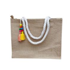 Bolsa de praia Ecobag: Sacola Rústica Juta com pingente colorido
