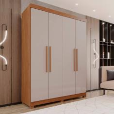 Guarda-Roupa 4 Portas 3 Gavetas New Malibu Espresso Móveis Cinamomo / Off White