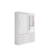 Guarda Roupa Solteiro com Espelho 2 Portas Correr 6 gavetas Meridian – Branco