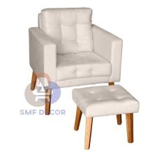 Sofá/Poltrona/Cadeira Decorativa Glamour Dubai com Puff e pés em Madeira