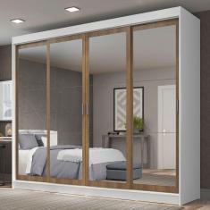 Guarda-roupa Casal Austin 4 Portas de Espelho 3 Gavetas Branco