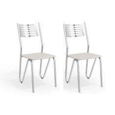 Cadeira Sala de Jantar Nápoles 2C045CR Aço Kit 2 Uni Cromado/Courano Branco - Kappesberg