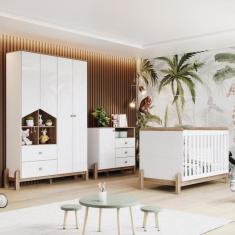 Quarto de Bebê Completo Berço 2 em 1 Guarda Roupa 4 portas e Cômoda Ternura Henn