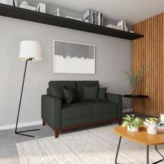 Sofá 2 Lugares Marshall Base de Madeira Linho Cotton Grafite - Mobly