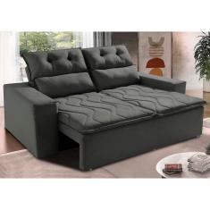 Sofá Retrátil E Reclinável 1,50m Cama Inbox Smal Com Bordado Pantográfico Suede Cinza