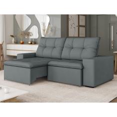 Sofá Para Sala De Estar Retrátil E Reclinável Damasco Cinza