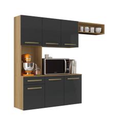 Armário De Cozinha Completa Suspenso Com Balcão 6 Portas 1 Gaveta Belíssima Freijó/grafite