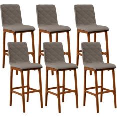 Kit 06 Banquetas Altas Para Cozinha Sala de Jantar Fixa Zoe L02 Linho 