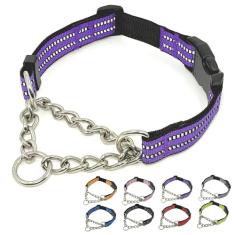 PUROAYET Coleiras para cães Martingale, coleira de nylon refletiva com corrente de aço inoxidável, coleiras ajustáveis para treinamento de caminhada com fivela de liberação rápida, adequada para cães