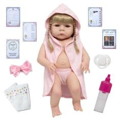 Boneca Reborn Gatinha Saída De Banho Rosa Com Vários Itens - Cegonha R