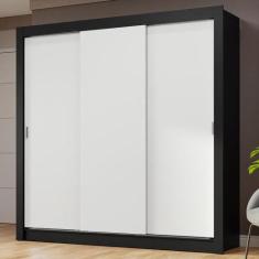 Guarda-Roupa Casal 3 Portas de Correr Preto/Branco Nobre Madesa, Preto